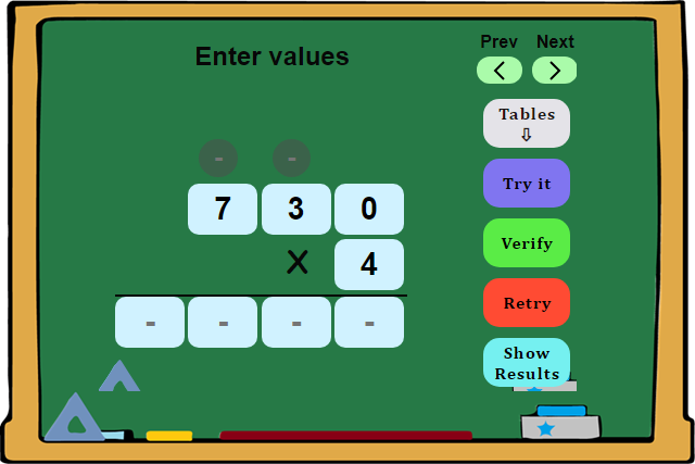 Practice easy multiplication skills for kids with green boards