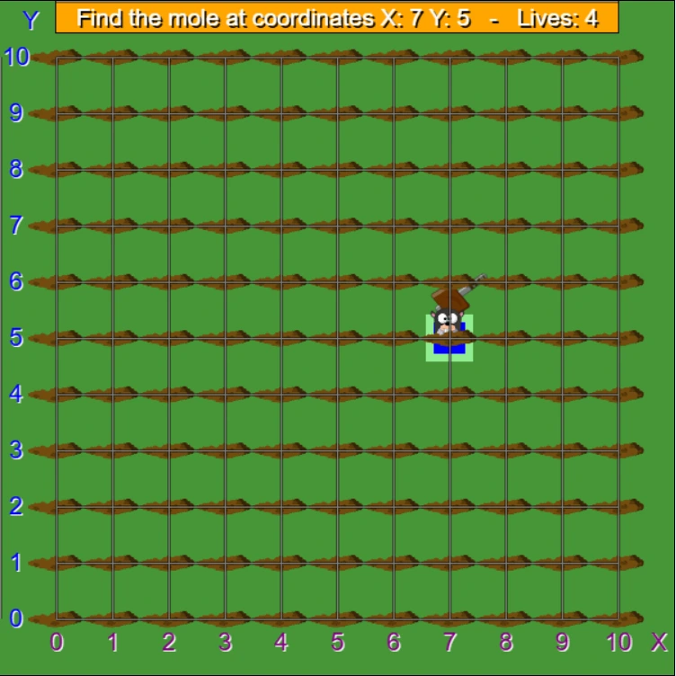 Find The Mole at Coordinates X and Y Math Game