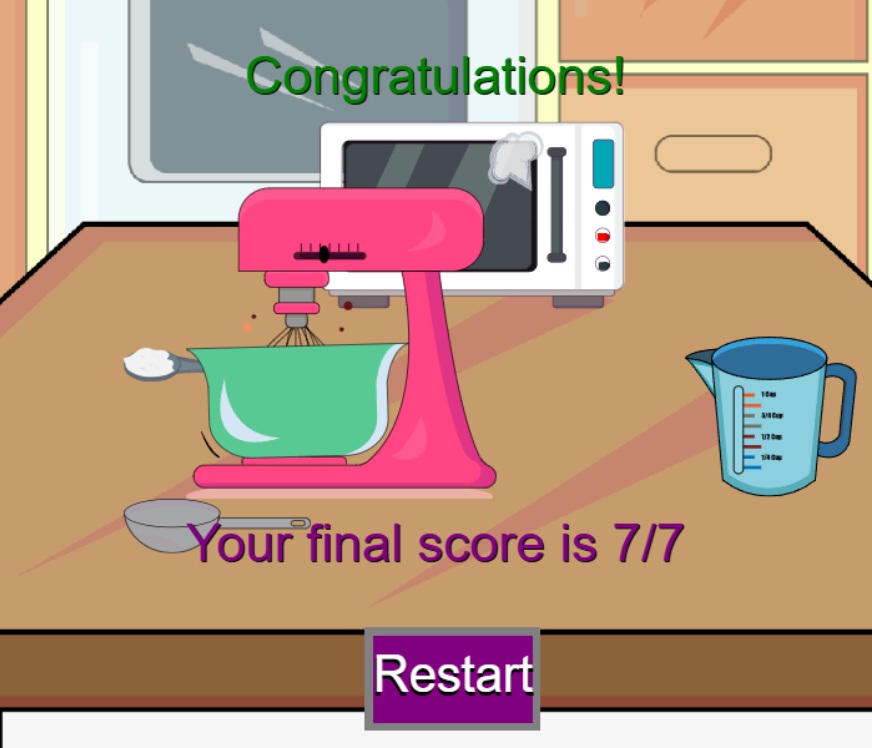 fraction game my little kitchen, successful pass