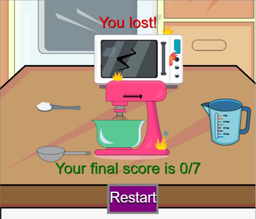 fraction game, my little kitchen, you lost