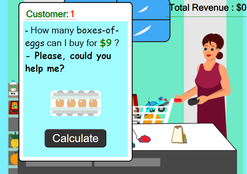 My Little Store Math Game, internal structure of the game