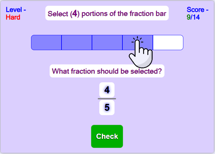selecting fractions portions math game