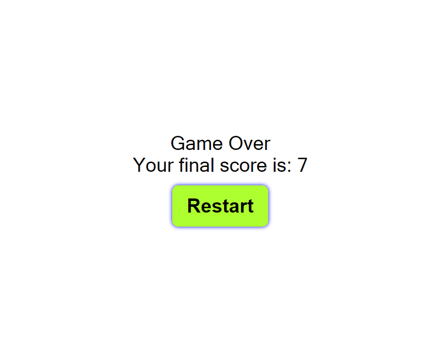 Game over screen for tennis math game