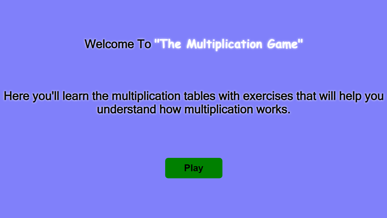 The Multiplication Game Opening Screen of the game