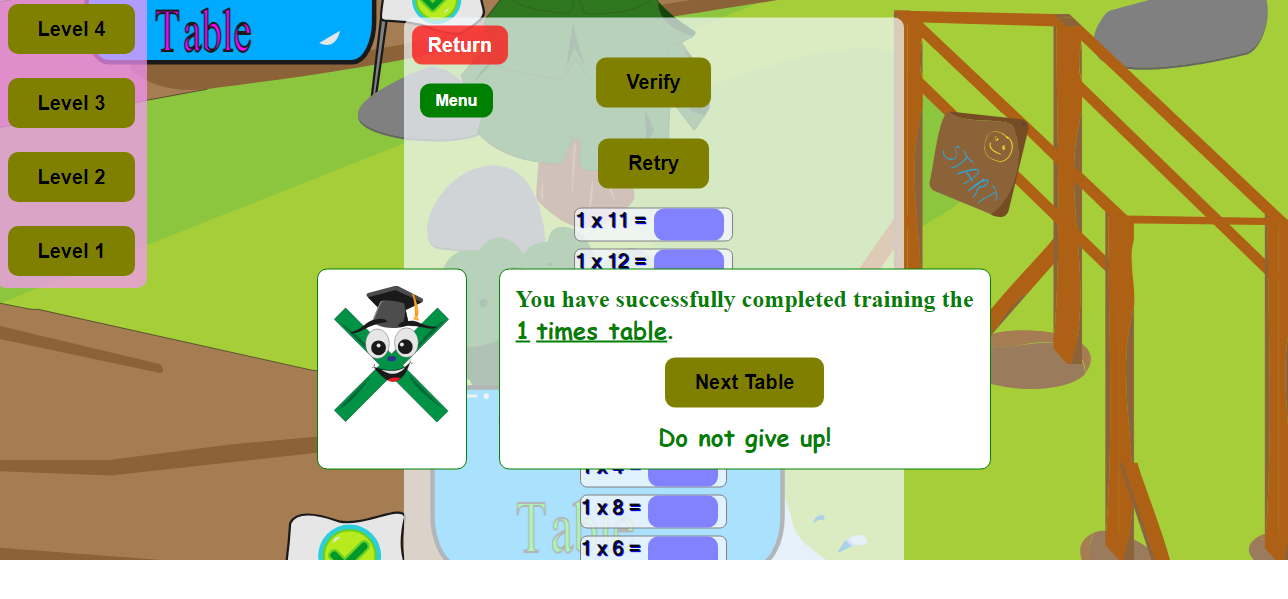 The Multiplication Game, message after completing all the levels