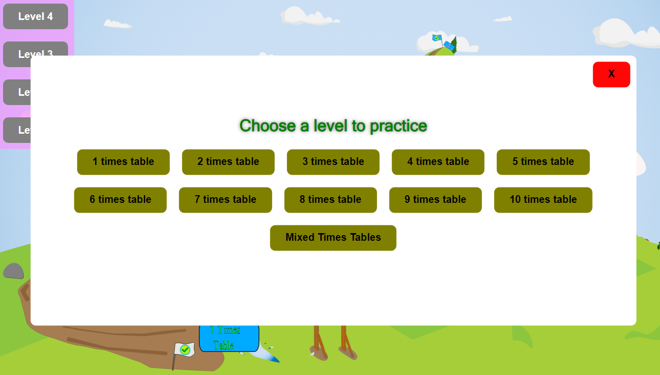 The Multiplication Game, the menu